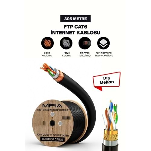 Mpıa NC-4 500 Metre CAT6 0.57 mm Çift Katmanlı Dış Ortam İnternet Kablosu