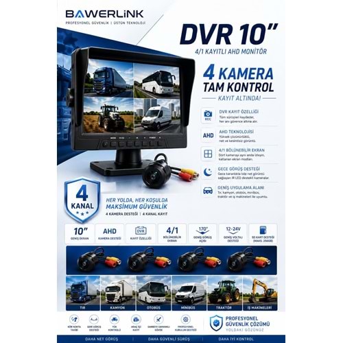 Bawerlink BW-9002 4 Kameralı Kayıtlı Biçer & Kamyon & Tır Seti