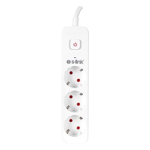 S-link SPG301S 1.5m 3x1.5mm 100% Bakır 750 Joule 3 lü Anahtarlı Akım Korumalı Priz