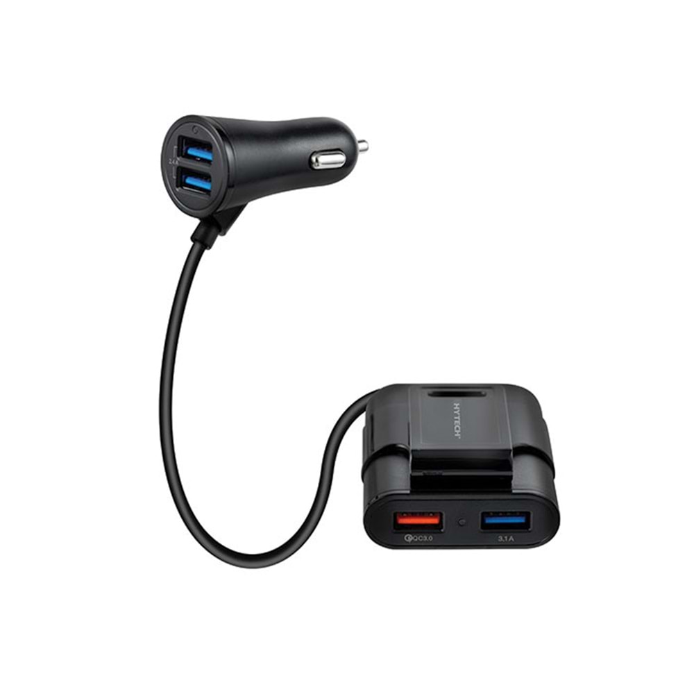 Hytech HY-XQ70 7A Hızlı Şarj Arka Koltuğa Uzatılabilen 2 USB + 2 USB Siyah Araç Şarj Cihazı