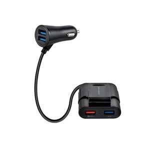 Hytech HY-XQ70 7A Hızlı Şarj Arka Koltuğa Uzatılabilen 2 USB + 2 USB Siyah Araç Şarj Cihazı