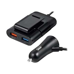 Hytech HY-XQ70 7A Hızlı Şarj Arka Koltuğa Uzatılabilen 2 USB + 2 USB Siyah Araç Şarj Cihazı