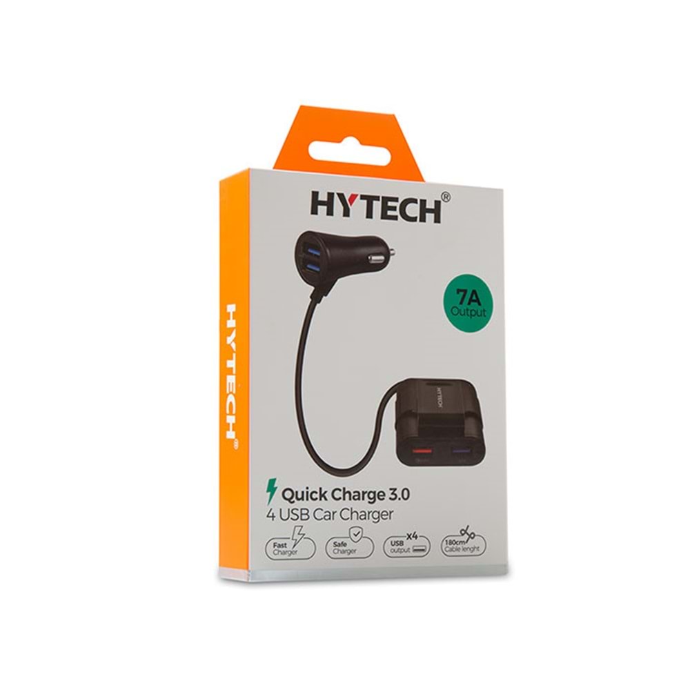 Hytech HY-XQ70 7A Hızlı Şarj Arka Koltuğa Uzatılabilen 2 USB + 2 USB Siyah Araç Şarj Cihazı