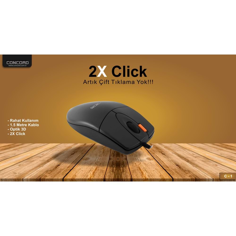 Concord C-1 Çift Klick 2X Klick Ootik 3D 1.5 mt Mouse