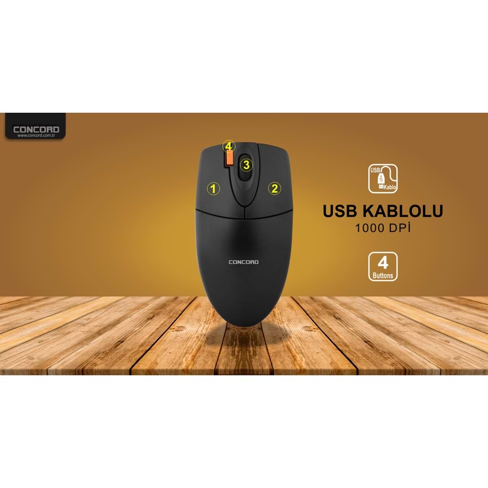 Concord C-1 Çift Klick 2X Klick Ootik 3D 1.5 mt Mouse