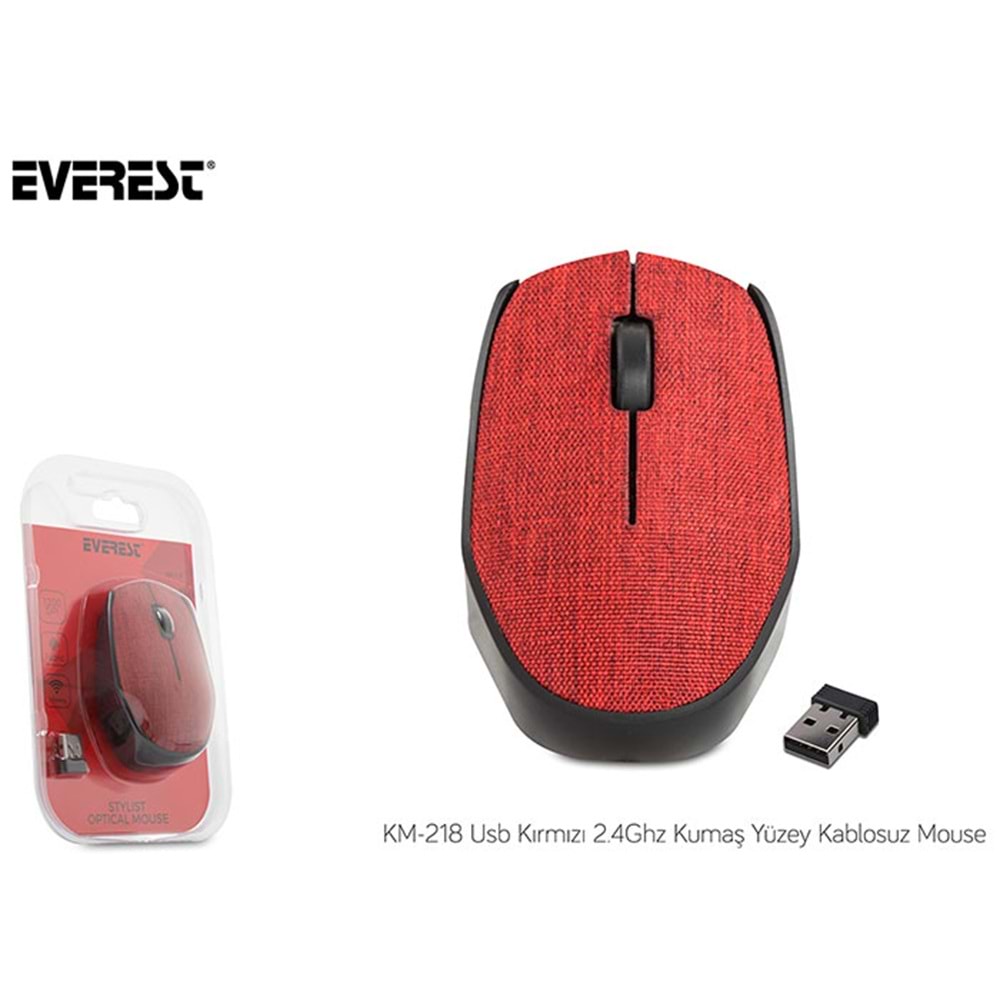 Everest KM-218 Usb Kırmızı 2.4Ghz Kumaş Yüzey Kablosuz Mouse