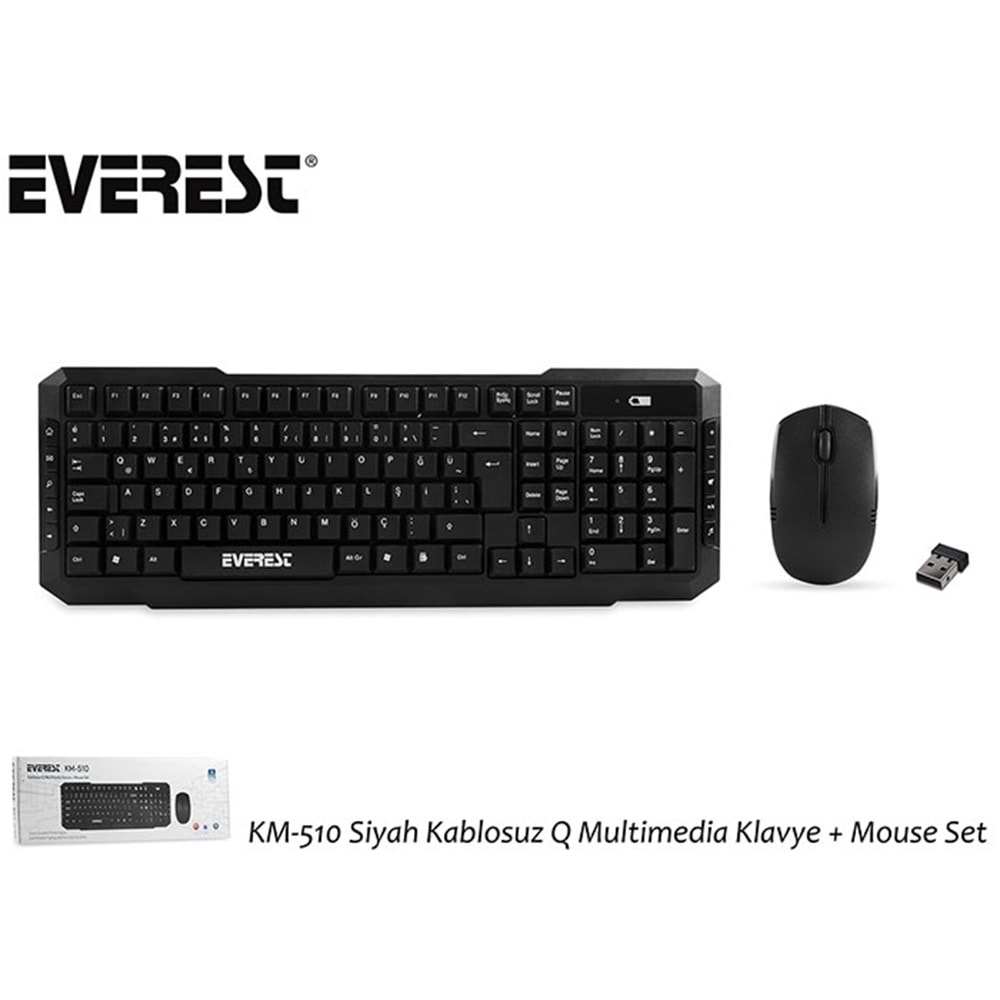 EVEREST KM-510 SİYAH KABLOSUZ F MULTİMEDİA KLAVYE+MOUSE SET