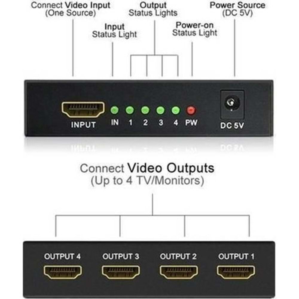 Concord HS4 4 Port Hdmı Splitter 1 in Ports 4 Out Port