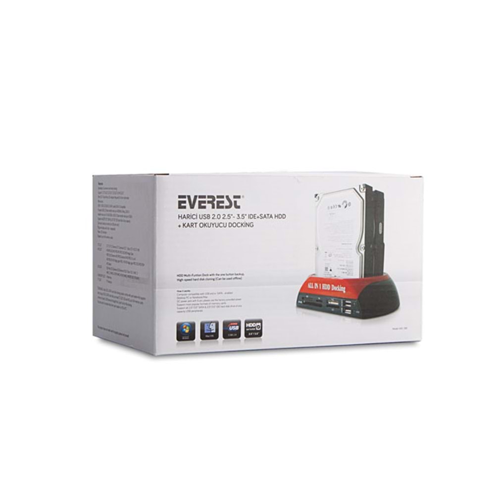 Everest HDC-385 Harici Usb 2.0 2.5- 3.5 IDE+SATA Hdd + Kart Okuyucu Docking