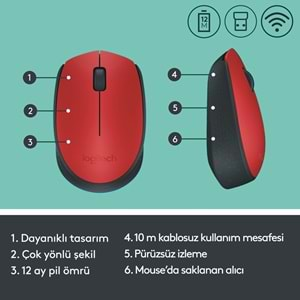 Logıtech M171 Kırmızı 910-004641 Wireless Optik Mouse