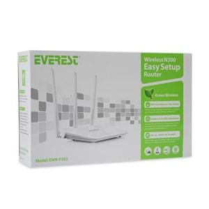 Everest EWR-F303 300Mbps 2.4GHz 3x 5dBi Anten 1x WAN 3x LAN Repeater+AP+WISP Destekli Wireless Router