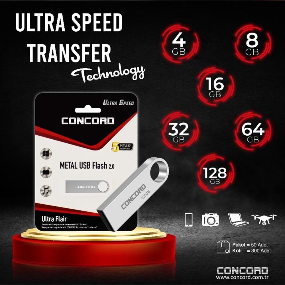 Concord C-U16 16 GB Usb 2.0 Metal Ultra Flair Flash Bellek