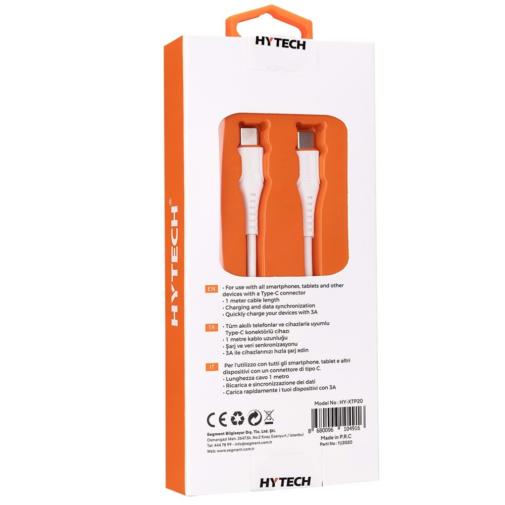 Hytech HY-XTP20 1M 3A TypeC to TypeC Hızlı Data + Sarj Kablosu