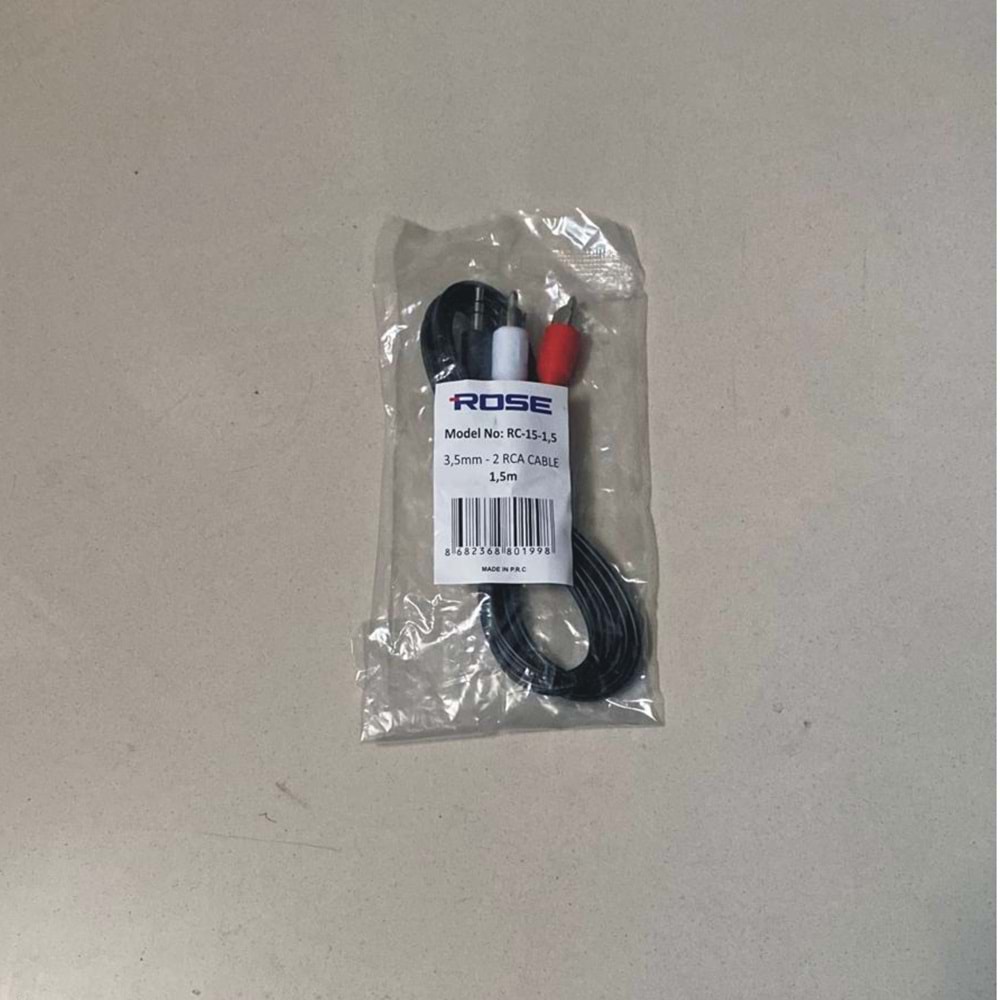Rose RC-15 1,5cm 3.5mm/M To 2*RCA/M Ses Kablosu
