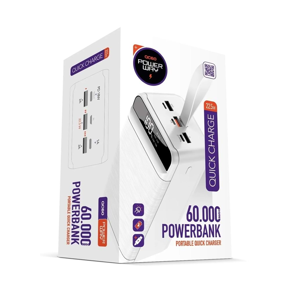 Powerway QC60 60000 Amper Pd 22.5W Powerbank Pil Şarj Cihazı