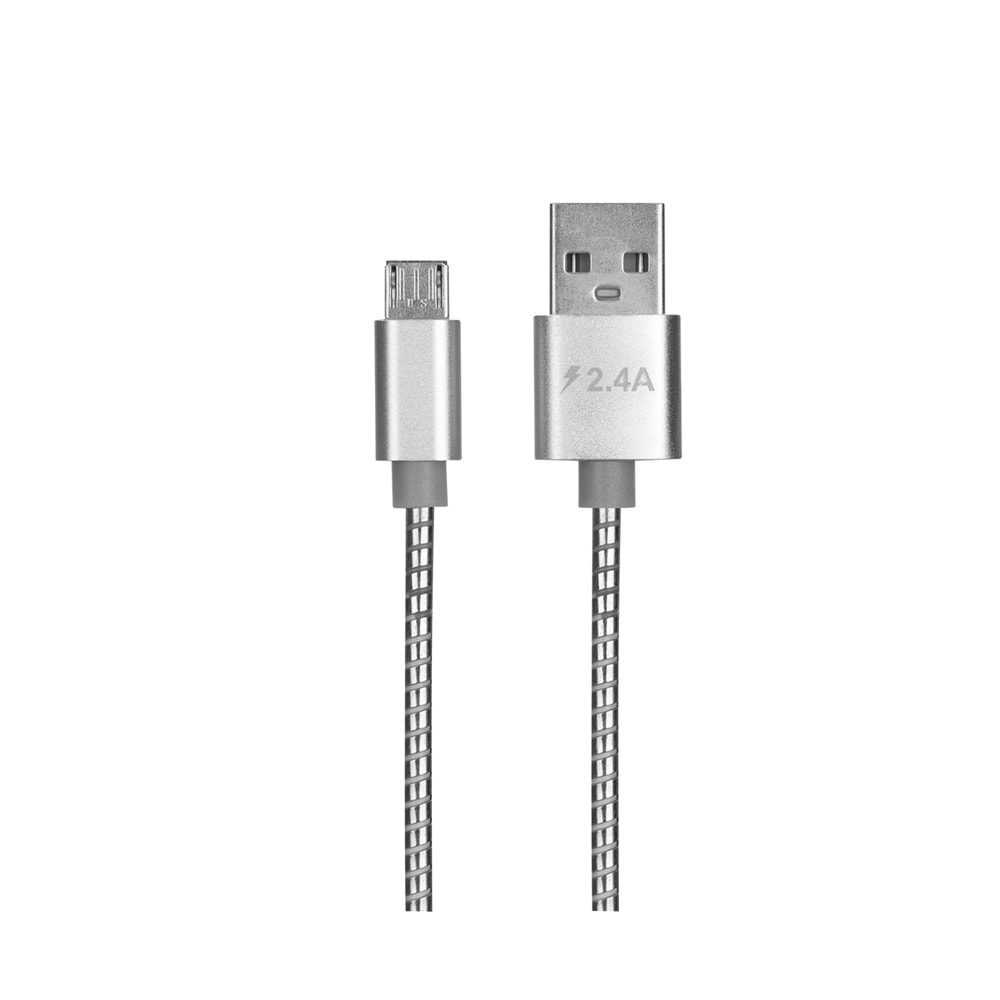 Hytech HY-X62 Micro USB Kablolu 3.4A Hızlı Şarj 2 USB Gümüş Metal Araç Şarj Cihazı