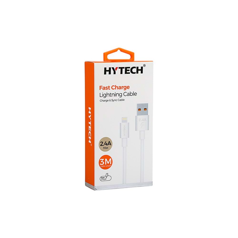 Hytech HY-X99 3mt 2.4A Usb to Lightning Beyaz Data + Sarj Kablosu