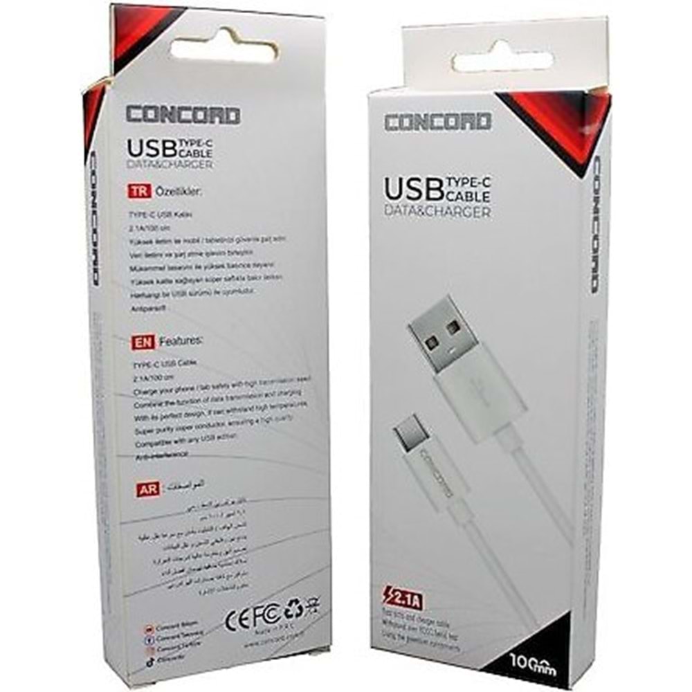 Concord C-821 Type-C USB Data Şarj Kablosu