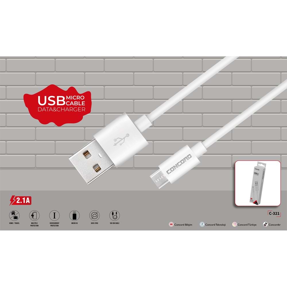 Concord C-321 Micro Usb Data Şarj Kablosu