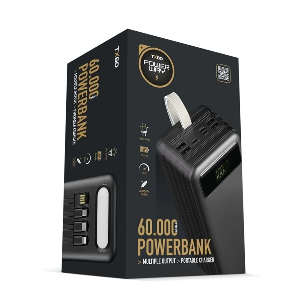 Powerway TX60 60.000 Işıklı Kamp mAh Taşınabilir Hızlı Şarj Cihazı Powerbank
