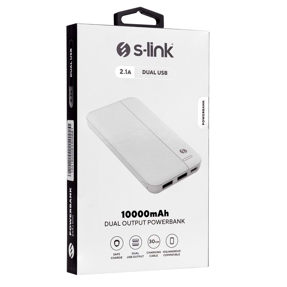 S-link IP-G10N 10000mAh Micro+Type C Girişli Powerbank Beyaz Taşınabilir Pil Şarj Cihazı