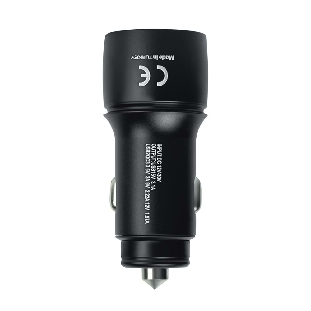 Powerway CC34 Qc 3.0A Usb-Type C Araç Hızlı Şarj 18W Çakmaklık
