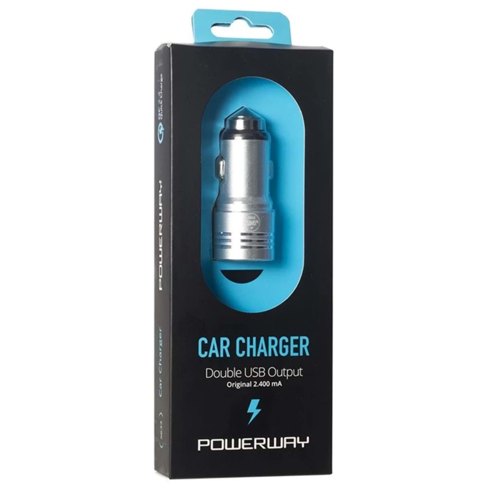 Powerway X633 3400 Amper Çift Usb Girişli Metal Araç Şarj Cihazı