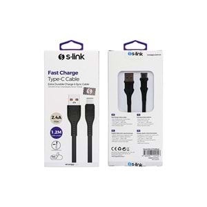 S-link Swapp SW-C775 2.4A Type-C Beyaz Siyah Şarj Kablosu