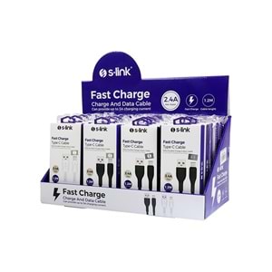 S-link Swapp SW-C775 2.4A Type-C Beyaz Siyah Şarj Kablosu