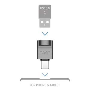 Powerway XO20 3,0 Gümüş USB F to Type C M Metal Gövdeli OTG Çevirici