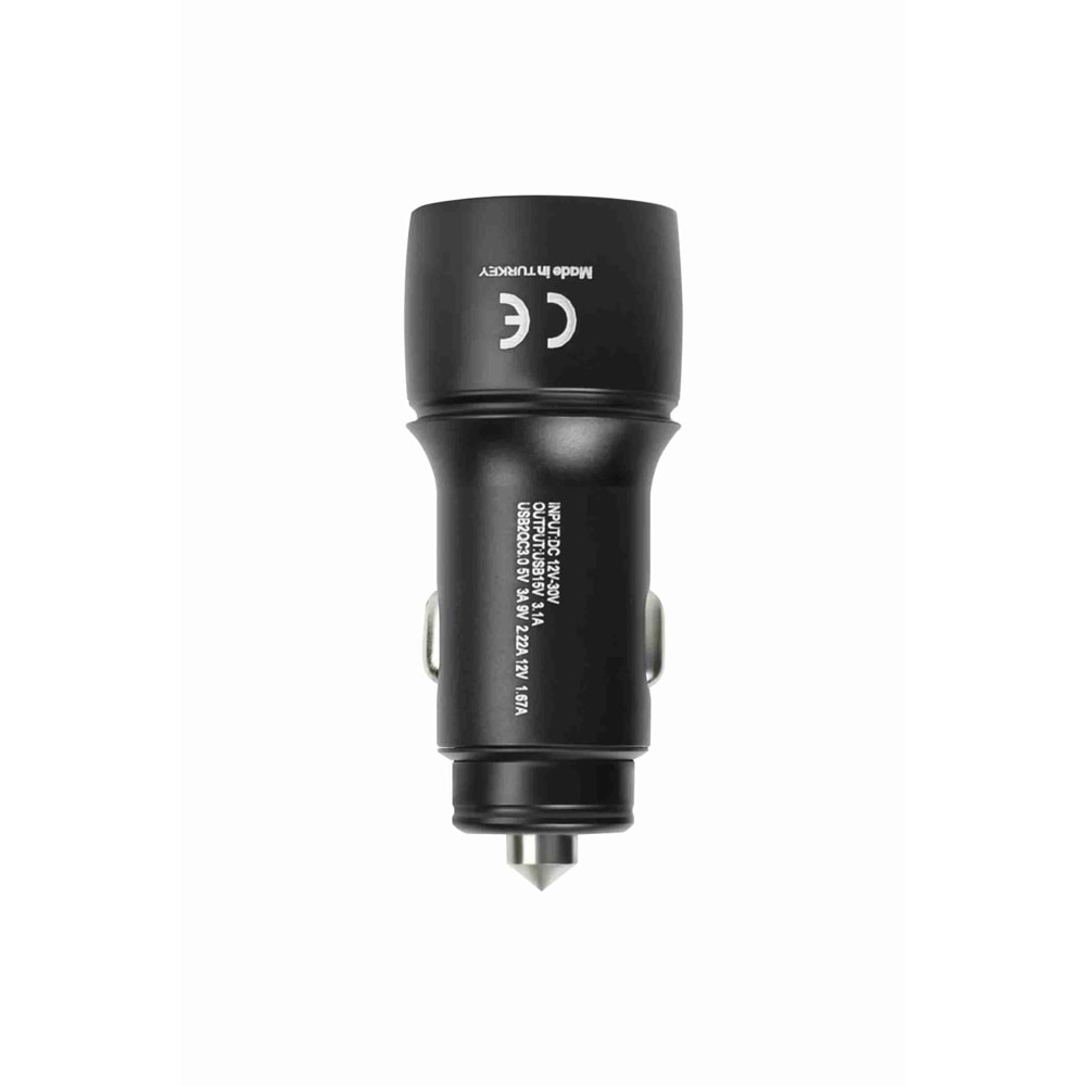 Powerway CC35 3.1A 20W Araç Şrajı USBC USB Kablo Çakmaklık