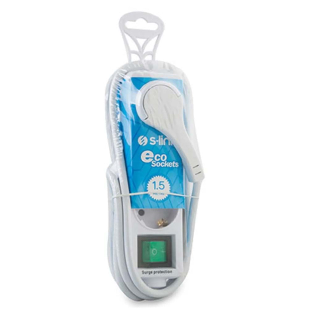 S-link SPG-F03 1.5m 306 Joule Flat Soket 3G1.0mm Tam Bakır 3 lü Akım Korumalı Priz Çoklayıcı