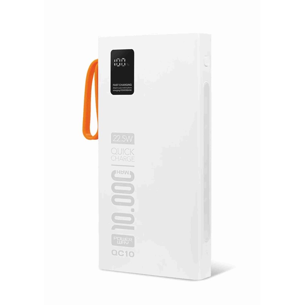 Powerway QC10 10.000 Mah Pd 22.5W Dahili Kablolu Hızlı Şarj Led Fener Gerçek 10.000 Mah Powerbank