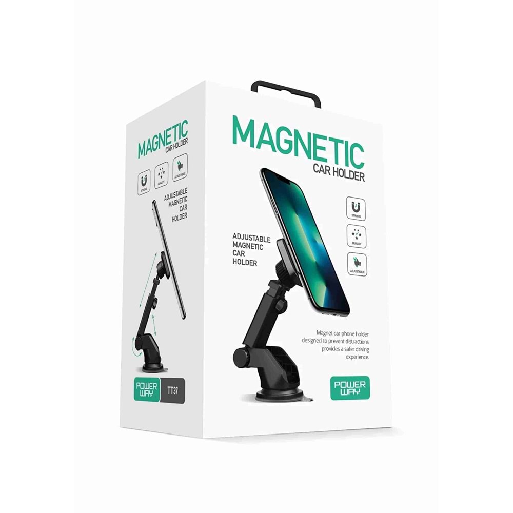 Powerway TT37 Araç İçi Mıknatıslı Telefon Tutucu Torpido ve Cam Uyumlu Çok Açılı Ayarlanabilir Vantuzlu