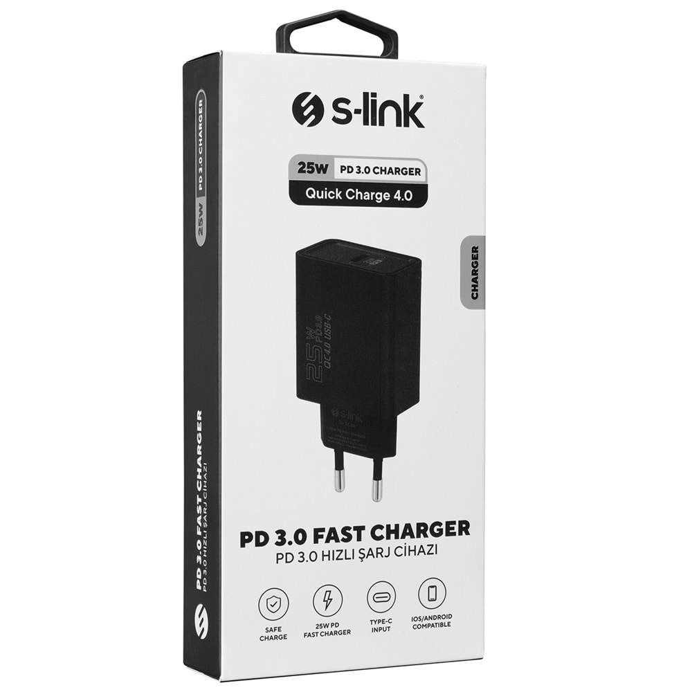 S-link SL-EC66 25W PD3.0 Super fast Charge QC4.0 Type USB-C Hızlı Ev Şarj Adaptörü