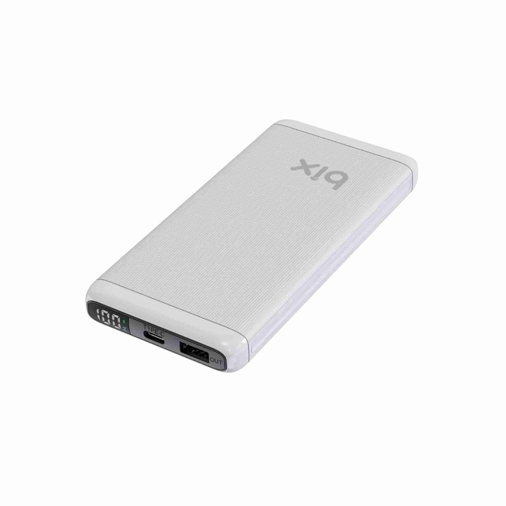 Bix BXPB107 10000mAh 20W PD Type-C ve USB-A SCP 22.5W QC 3.0 18W Çift Çıkışlı LED Ekranlı Beyaz Powerbank