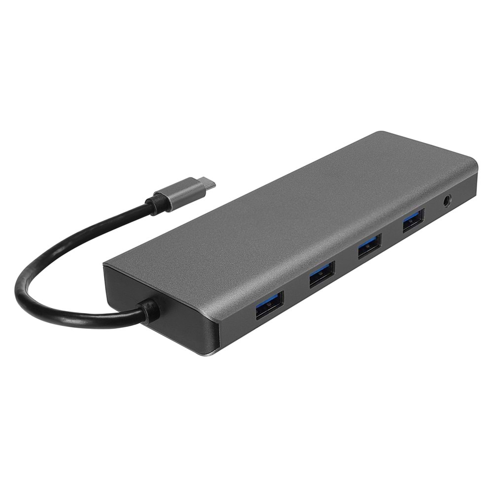 Hytech HY-USBC32 4K*2K Ultra HD Gri Metal 5x USB 2.0/USB 3.0 100M RJ45 PD Type-C Data SD/TF Kart Okuyucu Adaptör