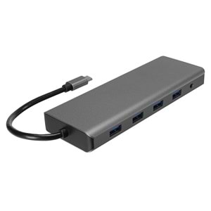 Hytech HY-USBC32 4K*2K Ultra HD Gri Metal 5x USB 2.0/USB 3.0 100M RJ45 PD Type-C Data SD/TF Kart Okuyucu Adaptör