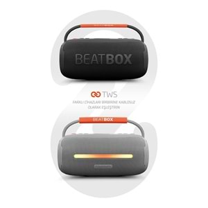 Powerway BEATBOX Siyah Led Işıklı Dayanıklı Ses Bombası Usb Sd Aux FM Radyo Bluetooh Hoparlör
