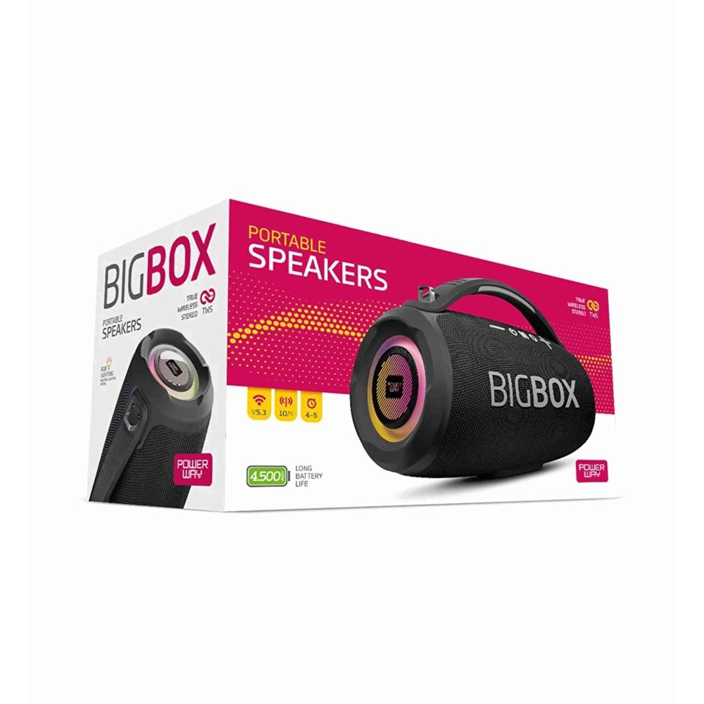 Powerway BIGBOX 40W Güç Çift Bass Usb Hafıza Kartı Aux Fm Led Işıklı Bluetooth Hoparlör Hi-Fi Ses Bombası