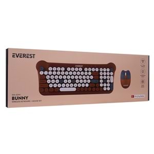 Everest KM-6244 BUNNY Renkli Tuşlu Kahverengi 2.4 ghz + BT Kablosuz Q Multimedia Klavye + Mouse Set
