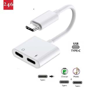 Powerway AC09 USB Type-C Uyumlu Type-C 2in1 Şarj Kulaklık Dönüştürücü Jack Adaptör Şarj Çoğaltıcı Splitter