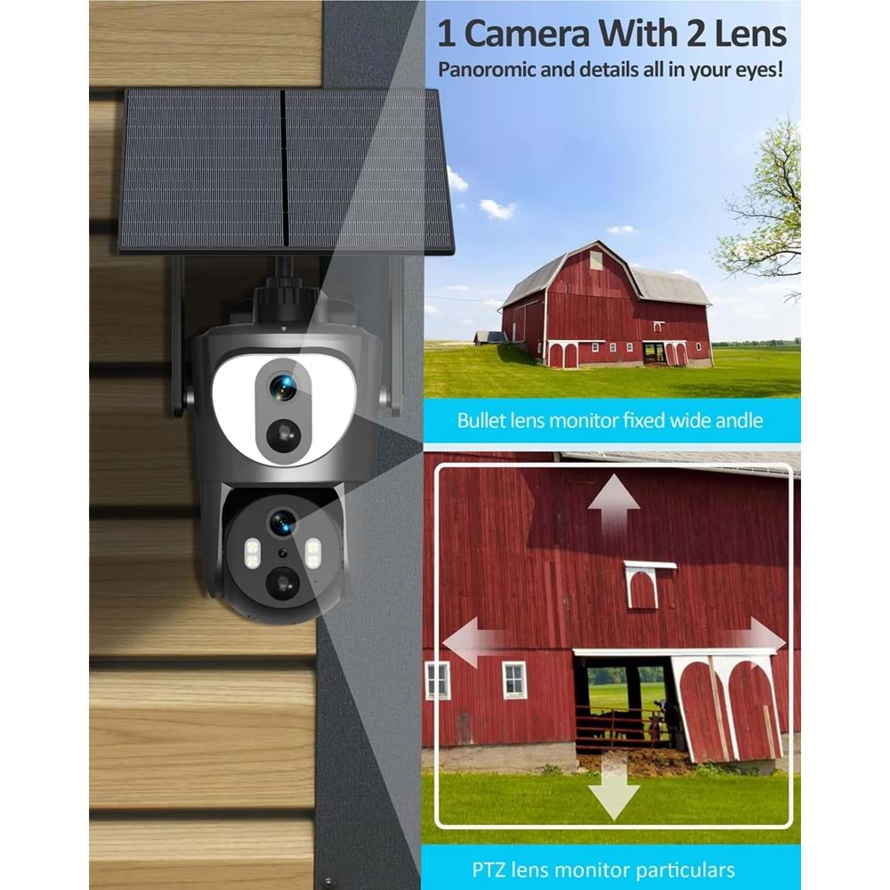 Mpia SD210 Çift Kamera 4G 3+3MP İP Wifi Full HD Suya Dayanıklı Ledli Gece Görüşlü 2 Antanli Hareketli Kamera