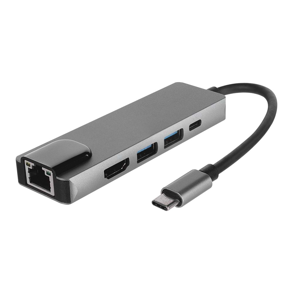 Bawerlink BW-2031 4K@30Hz Gri Metal 2xUSB 3.0 1xHDMI 1xPD 10/100/1000M Type-C Adaptör