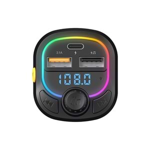 Hytech HY-XCB45 5V 3.1A / 5V 1A Rainbow Işıklı Led Ekran MP3 TF+USB+FM Bluetooth Fm Transmitter