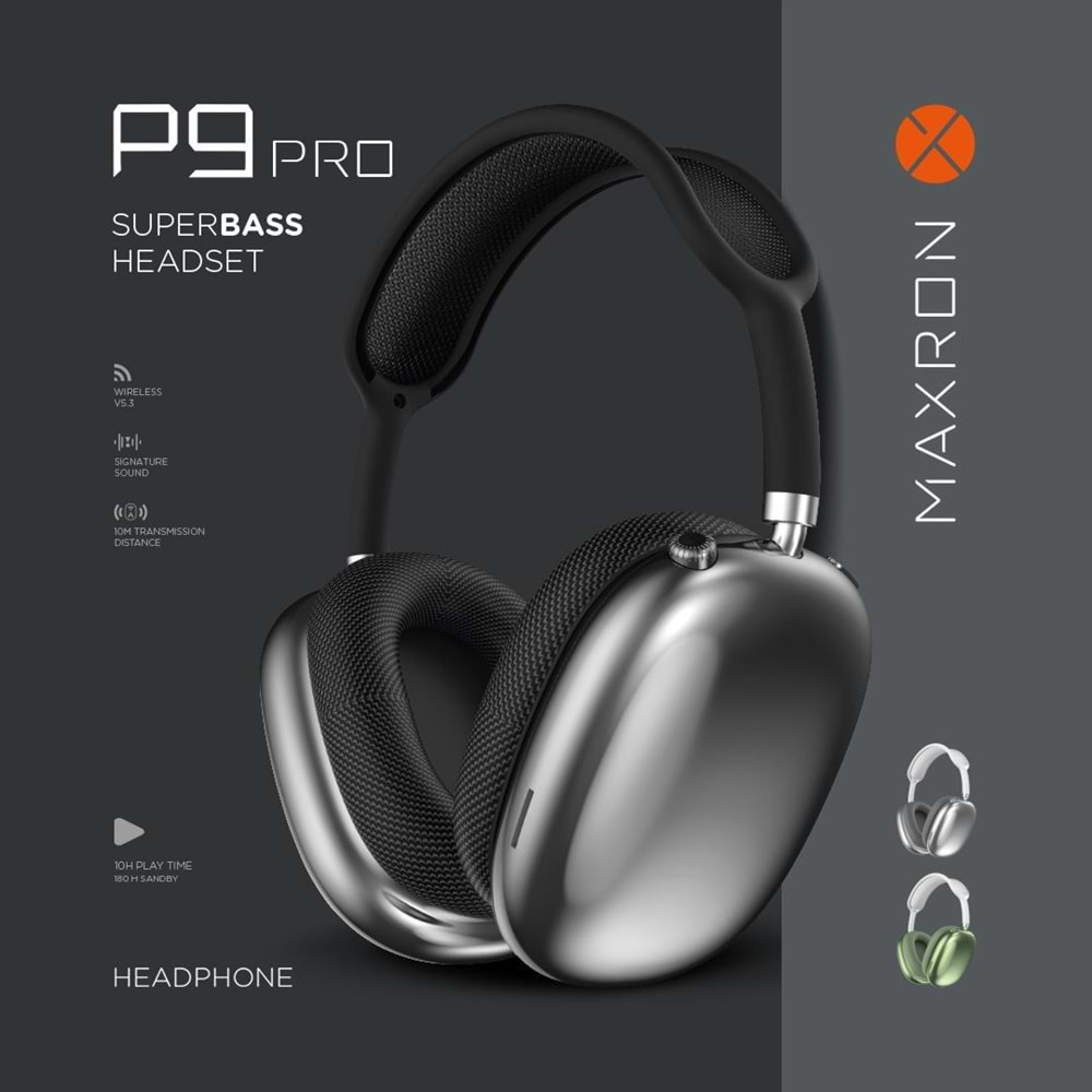 Maxron P9 Pro Kılıflı Kulak Üstü Bluetooth Kulaklık Kablosuz Ayarlanabilir 10 Saat Müzik Micro Sd Type-C Şarj