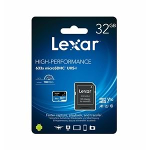 Lexar 633X 32GB 100MB-20MB/s micro SDHC UHS-1 Class 10 A1 V10 U1 Hafıza Kartı + Adaptör