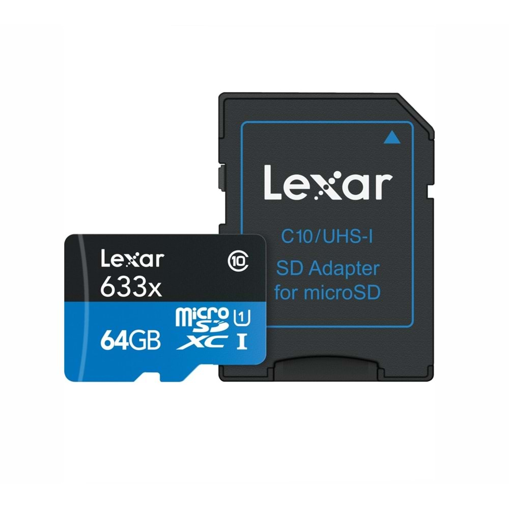 Lexar 64GB micro SDXC UHS-I 633X 95mb/sn (Class 10) U1+ SD Adaptor Hafıza Kartı