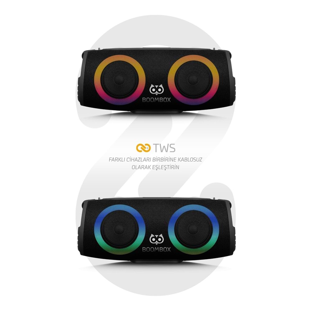 Powerway BoomBox 30W Çift Bass Usb Hafıza Kartı Aux Radyo Led Işıklı Bluetooth Hoparlör Hi-Fi Ses Bombası