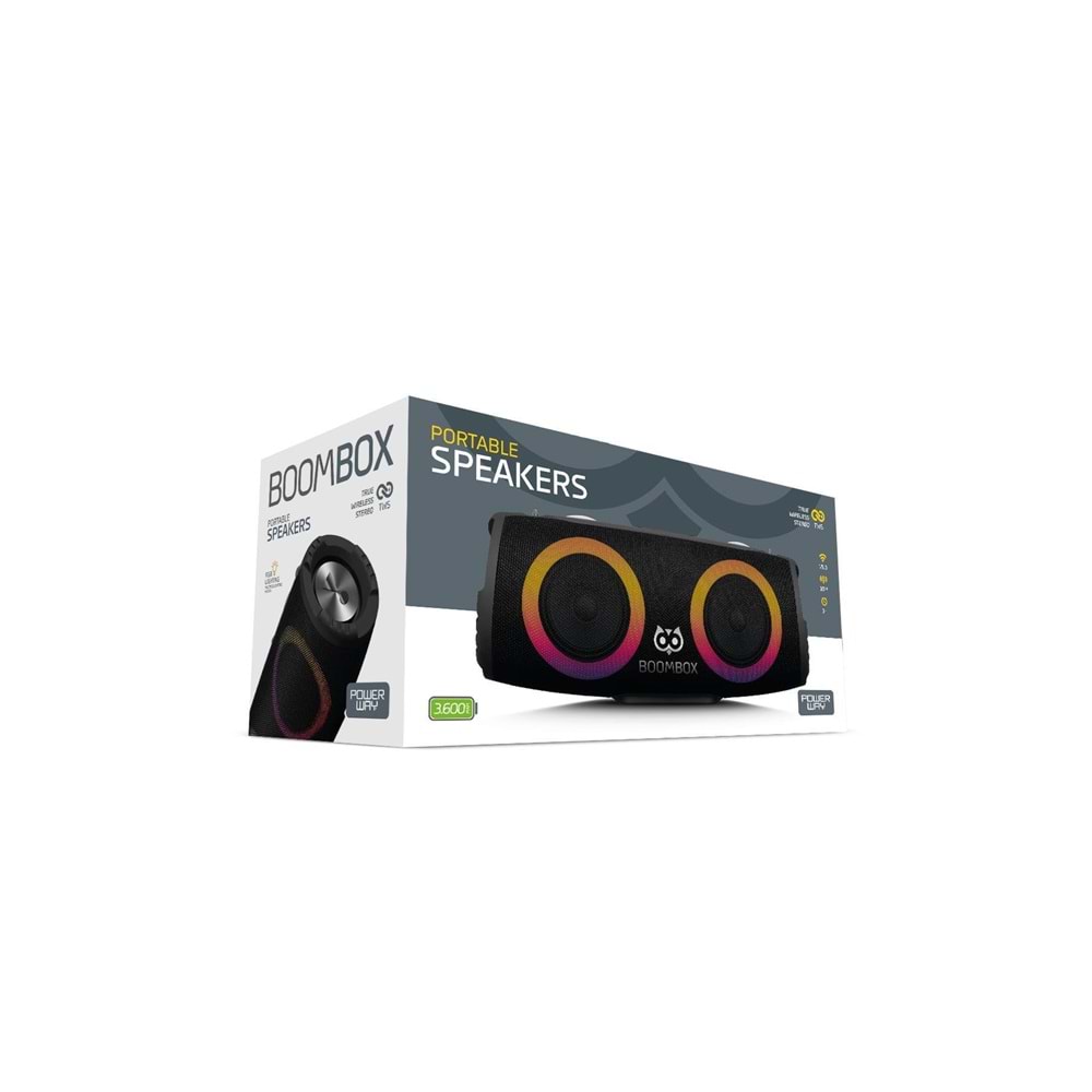 Powerway BoomBox 30W Çift Bass Usb Hafıza Kartı Aux Radyo Led Işıklı Bluetooth Hoparlör Hi-Fi Ses Bombası